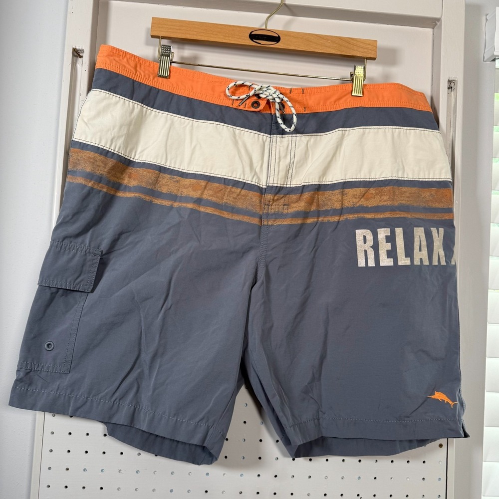 Tommy Bahama Relax Swim Shorts Men's Blue Striped Drawstrings Trunks Beach - 2XL